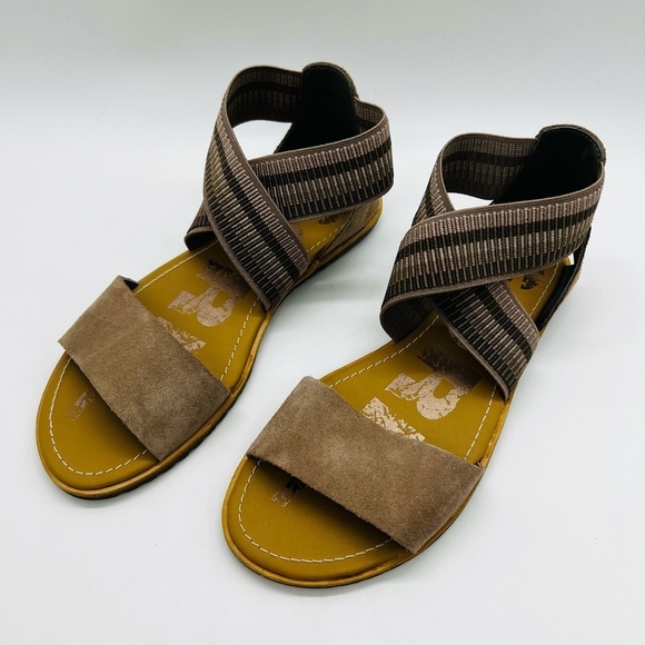 SOREL WOMEN’S CUTE SLIP ON SANDALS BROWN & TAN COLORS SIZE 7.5 - Picture 1 of 10